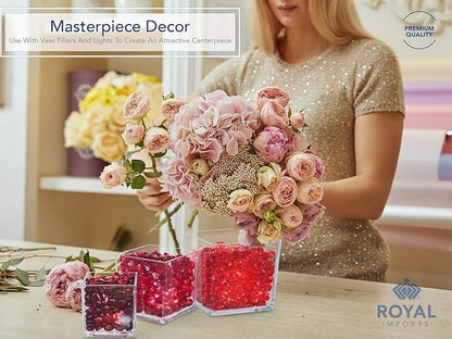 Royal Imports Clear Acrylic Flower Vase Cube – 4"x4" Plastic Square Vase for Flowers – Unbreakable Decorative Centerpiece for Home, Wedding, or Events – Clear Large Look, Modern Design