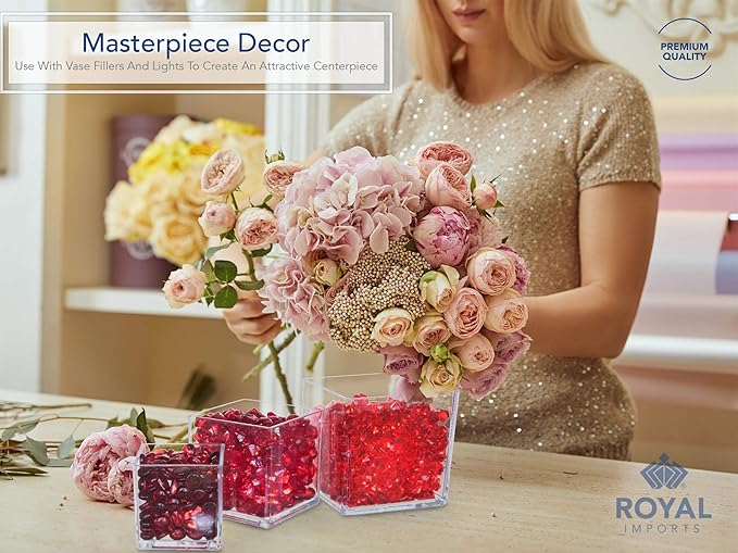 Royal Imports Flower Acrylic Vases Cubes, Decorative Centerpiece for Home or Wedding, Non Breakable Plastic, 5x5 - Clear