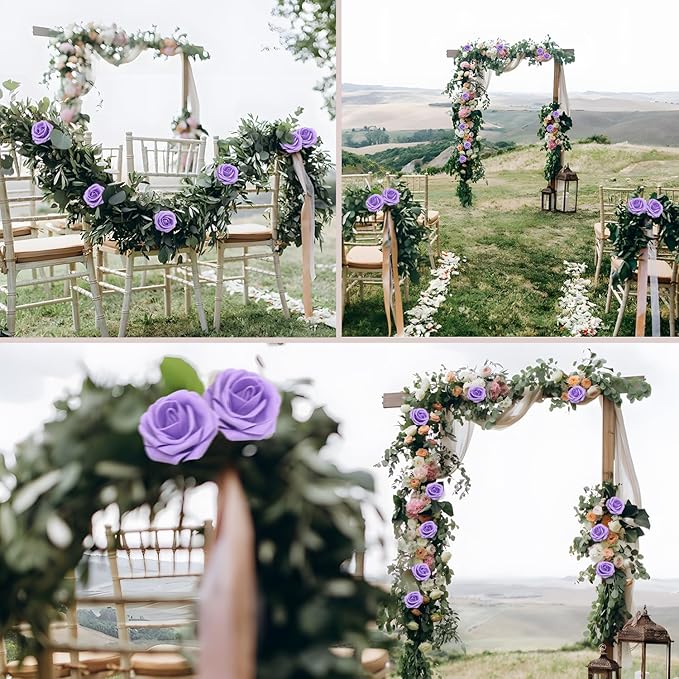 200PCS Purple Artificial Flowers Roses Real Looking Foam Fake Roses with Leaves for DIY Wedding Bouquets Bridal Shower Party Decorations (Purple, 200)