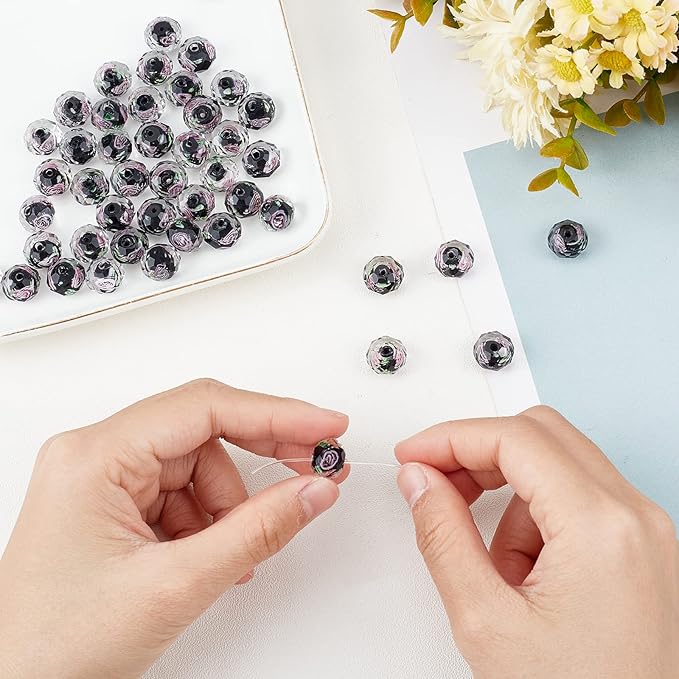 PH PandaHall 45pcs 9~12mm Gold Sand Lampwork Beads Glass Handmade Round Loose Beads for Rosary Making Jewelry Craft Making with 2mm Hole - Black