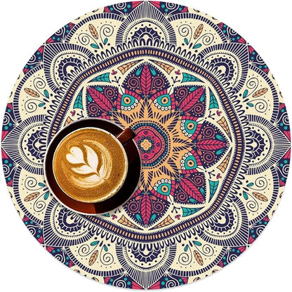 Mandala Round Placemat Set of 4 Elegant Linen Table Mats for Dining, Heat Resistant, Stain Resistant Perfect for Dinner Parties, Restaurants, and Everyday Use
