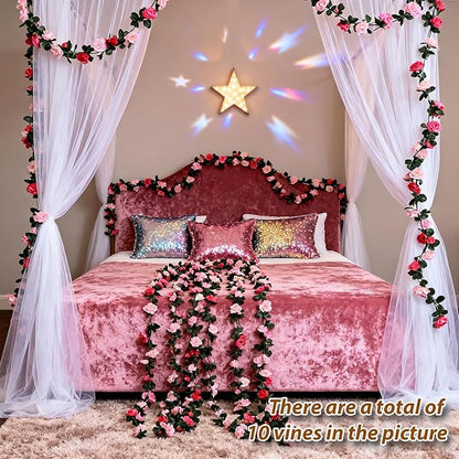 Miracliy 5Pcs 41FT Pink Flower Garland Artificial Rose Arch Vines Fake Spring Floral Garland for Flower Wall Backdrop Wedding Mothers Day Garden Tea Party Decoration