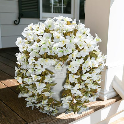 Bougainvillea Artificial Flowers Fake Plants for Outdoors Winter Decoration, 2 pcs Faux Long Trailing Vines UV Resistant Look Real White Silk Flowers for Outside Planter Front Door Porch Urn Yard Home