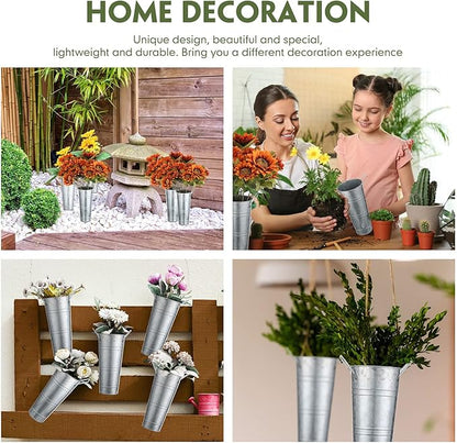 Chumia 12 Pcs Galvanized Flower Bucket 9 Inch Metal Vase Farmhouse Rustic French Flower Bucket with Handles for Home Floral Centerpiece Container Wedding Table Decor(Matte Silver)