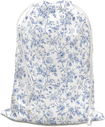 DSHFG Chinoiserie Light Blue Toile Floral Birthday Drawstring Gift Wrap Bags, Chinoiserie Baby Shower Drawstring Gift Bags Canvas, Small Happy Birthday Bag Gifts for Women, 10x13 Inch