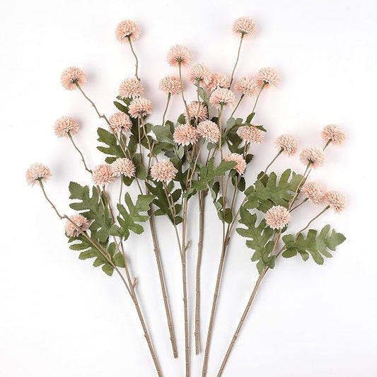 mizii 6Pcs Pink Fake Silk Pompon Mum Artificial Flowers Bulk Small Faux Chrysanthemums with Stems Realistic Floral Decorations for Wedding DIY Bouquet Centerpieces Shower Vase Home Decor (Light Pink)
