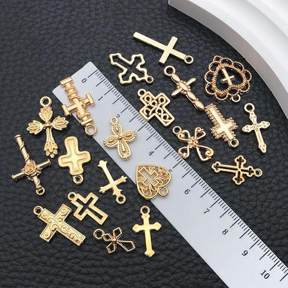 WOCRAFT 60pcs KC Gold Cross Bracelet Charms for Jewelry Making Sets DIY Necklace Bracelet Keychain Crafting Charms Kit Craft Supplies (SN908)