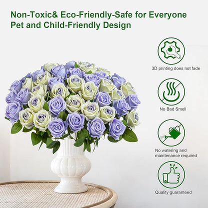 Fake Plants Roses Flowers Plastic Flowers Spring Decorations for Home Gifts for Gf Roses Artificial Flowers for Vase Fake Flowers Home Decor 19.6"(LPU & Pu Heart 50PCS)