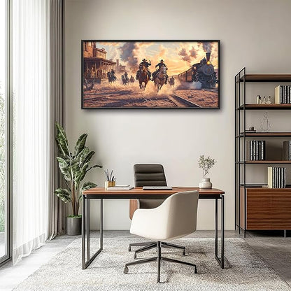 Western Coyboys Large Wall Art Framed Wall Decor for Living Room Western Vintage Pictures Oversized Canvas Print Painting Modern Extra Large Framed Artwork for Bedroom Office 60"x30"