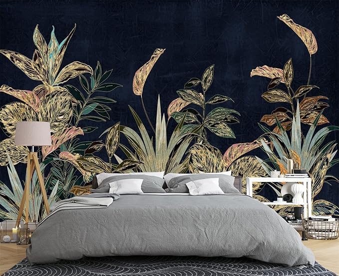 Tropical Plant Flowers and Leaves Wallpaper for Bedroom 137" x 100"