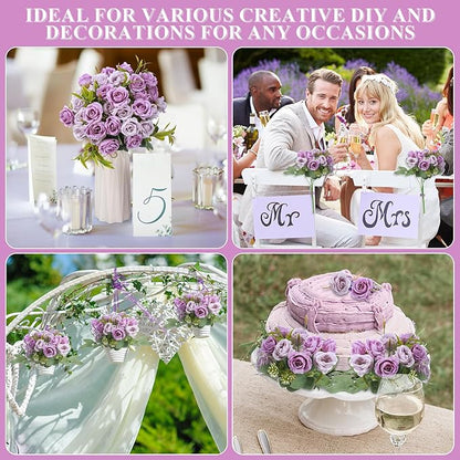 Zeyune 16 Bunches 12 Inch Artificial Mini Rose Bouquet 160 Heads Bridal Flower Bouquets Fake Silk Rose Bulk for Wedding Bridal Shower Christmas Home Office Garden Decoration(Purple and Light Purple)