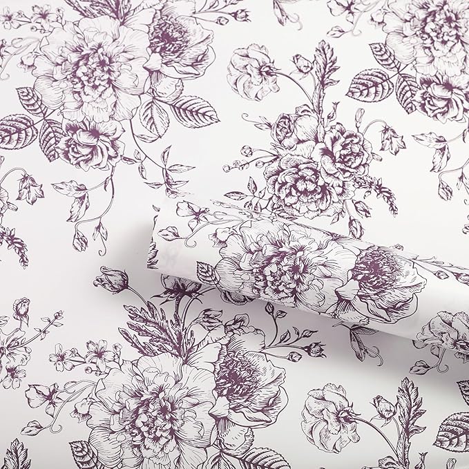 WRAPAHOLIC 20 Sheets Flower Wrapping Paper - 22.4 x 22.4 inch Dark Purple Vintage Floral Printed Water-Resistant Floral Bouquet Wrapping Paper, Florist Supplies Packaging for Wedding Birthday DIY