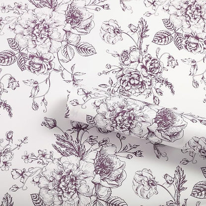 WRAPAHOLIC 20 Sheets Flower Wrapping Paper - 22.4 x 22.4 inch Dark Purple Vintage Floral Printed Water-Resistant Floral Bouquet Wrapping Paper, Florist Supplies Packaging for Wedding Birthday DIY