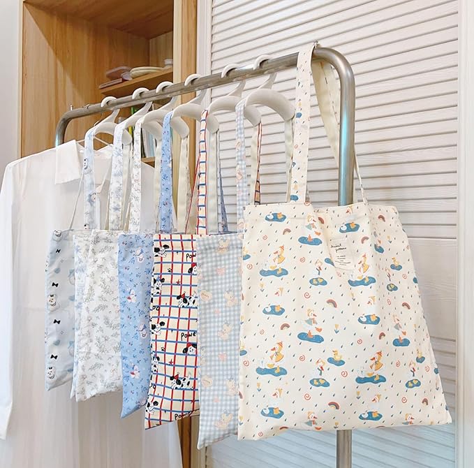 Cotton Canvas Tote Bag Reusable Soft Grocery Cloth Bag Floral Shoulder Bag for Beach Travel Shopping