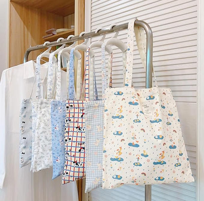 Cotton Canvas Tote Bag Reusable Soft Grocery Cloth Bag Floral Shoulder Bag for Beach Travel Shopping