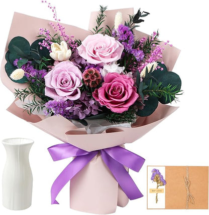 Preserved Flowers Bouquet, Real Eternal Flowers, Gifts For Women, Birthday Gifts For Mom Friends Her Girlfriend Sister, Valentine (Pastel Lilac)