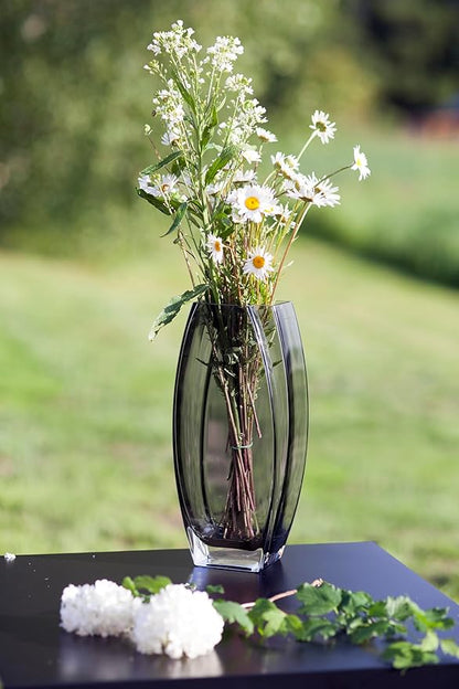 Glass - Vase - Gray - Smoky Black - Grey - 12.6" Height - Heavy Durable - Made in Europe - by Barski