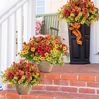 Artificial Fake Flowers Plants for Outdoor,18 Bundles Faux Plants Outside No Fade Plastic UV Resistant for Front Door Porch Patio Balcony Garden Yard Decorations