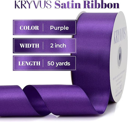 Purple Satin Ribbon, Double Faced 2 Inch X 50 Yards Purple Ribbon, Premium Satin Ribbon for Gift Wrapping, Crafts, Hair Bow Making, Sewing, Flower Bouquet, Wedding Party Decor