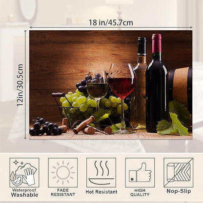 Wine Placemats Set of 6,Red White Grapes Wooden Linen Washable Kitchen Dining Table Mats Heat Resistant Place Mats for Home Party Indoor Holiday 12x18 Inch