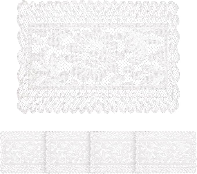 Jayla 4 Pcs Rectangle Lace Placemats for Tables Embroidered Lace Tablemats Vintage Crochet Floral Table Runner Vintage Wedding, Tea Party Decor,12x17 Inch