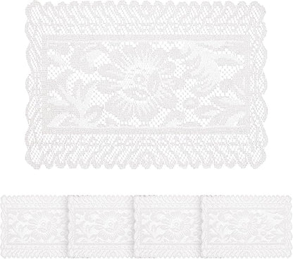 Jayla 4 Pcs Rectangle Lace Placemats for Tables Embroidered Lace Tablemats Vintage Crochet Floral Table Runner Vintage Wedding, Tea Party Decor,12x17 Inch