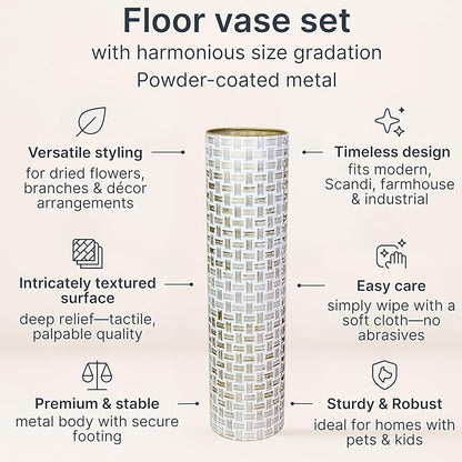Leewadee Gold Tall Floor Vase, Set of 2 Decorative 24/19″ Large Gold Vases from Metal for Home Decor Living Room, Style with Pampas Grass for Modern, Vintage, Rustic or Farmhouse Room Decor