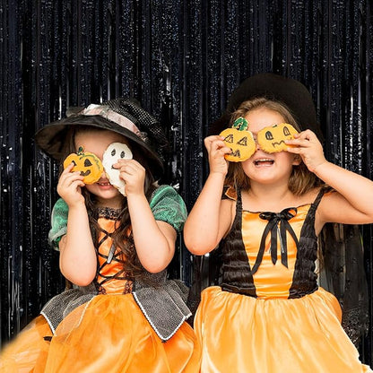 2 Pack Black Streamers Birthday Decorations Tinsel Backdrop Black Foil Fringe Curtain Halloween Party Decorations Wednesday Graduation Wizard Party Decor