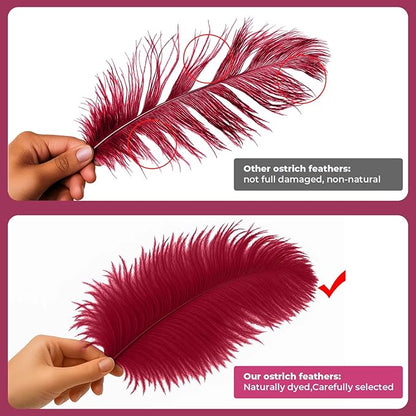 Piokio 20pcs Natural Claret Ostrich Feathers 10-12 inch (25-30cm) Bulk Feathers for Home Decoration and DIY Clothing and DIY Clothes Decoration, Gatsby Decorations