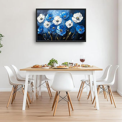Poppy Large Wall Art Framed Blue Flower Wall Decor for Living Room, Poppies Pictures Oversized Canvas Print Painting Modern Extra Large Framed Artwork for Bedroom Office Home Decor 36"x24"