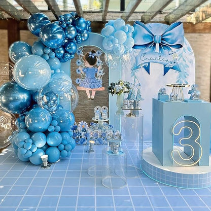 Blue Balloon Set 60Pcs 12 Inch Metallic Chrome Pearl Light Blue Latex Balloons Macaron Baby Helium Balloon for Birthday Baby Shower Winter Wedding Blue Party Decorations