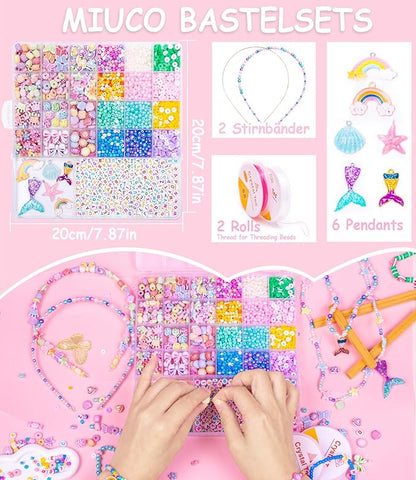 MiuCo Bracelet Making Kit for Kids Girls - Cute Beads for Jewelry Making Kit with Charms - Arts and Crafts for Make Necklaces - Birthday Gifts for Girls Ages 5 6 7 8 9 10 (Kids' Jewelry Making Kits)