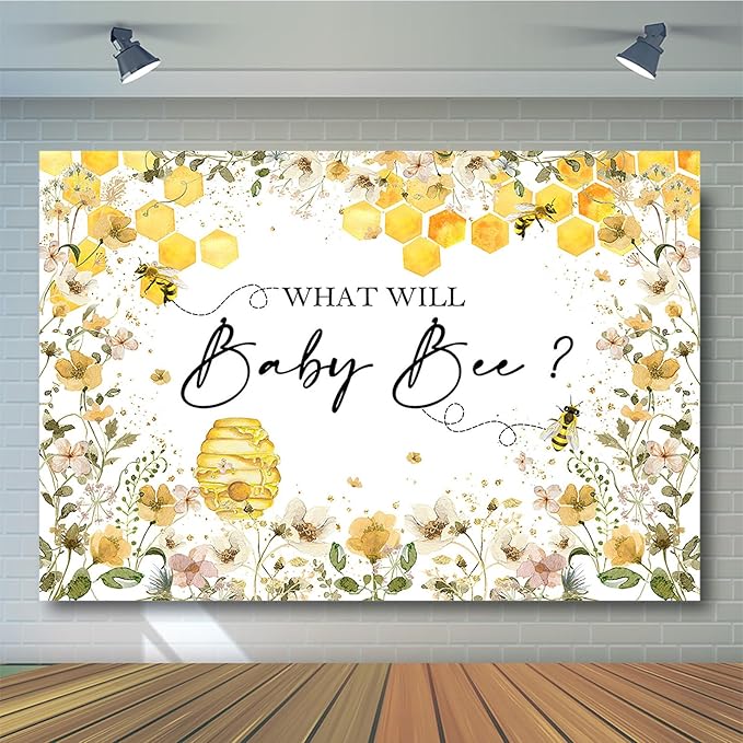 Avezano Baby Bee Gender Reveal Backdrop - Honeycomb Bee Theme Party Decorations Banner (8x6ft)