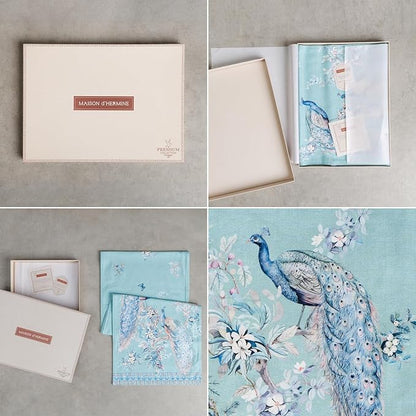 Maison d' Hermine Tablerunners 100% Combed Cotton Premium Table Runner Decorative Table Cover, Kitchen, Parties, Peacock Utopia - Pastel Turquoise, Double Layer - (14.5"x108")