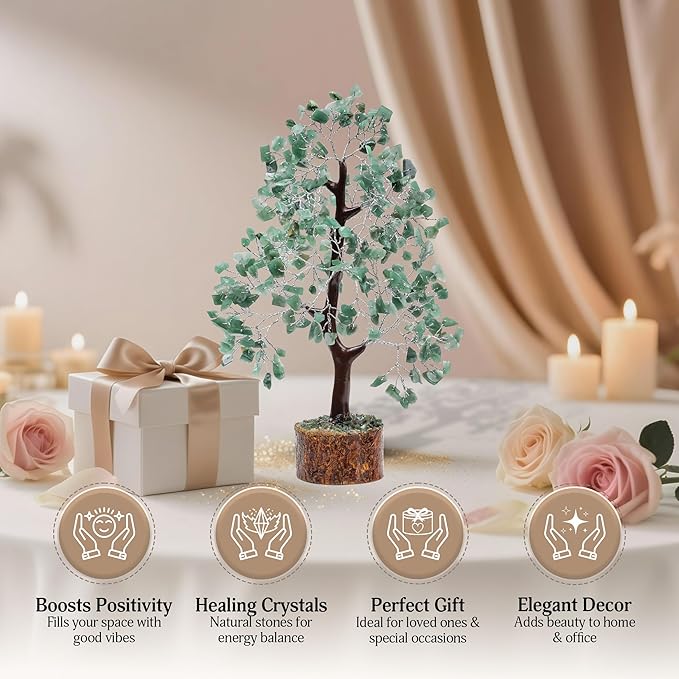FASHIONZAADI Green Aventurine Crystal Tree, Crystals and Stones, Gem Tree, Healing Gemstones and Crystals Home Decor, Meditation Decor, Spiritual Gifts for Women, Good Luck Gift