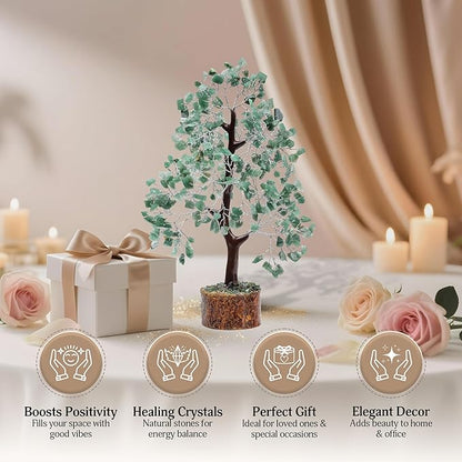 FASHIONZAADI Green Aventurine Crystal Tree, Crystals and Stones, Gem Tree, Healing Gemstones and Crystals Home Decor, Meditation Decor, Spiritual Gifts for Women, Good Luck Gift