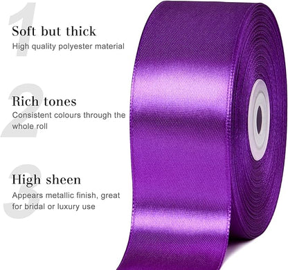 1-1/2 Inches 50 Yards Purple Satin Ribbon, Solid Fabric Ribbon Roll for Flower Bouquets, Gift Wrapping, Wedding, Handmade Crafts