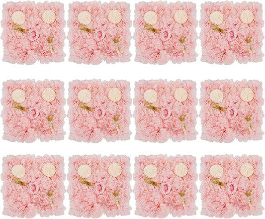 Eapmic 15"x 15" Artificial Flower Wall Panels,Flower Wall Mat Silk Flower Panels for Outdoor Garden Backyard Fence Fence Privacy Screen and Indoor Wall Decor(12Pcs Pink+Champagne)