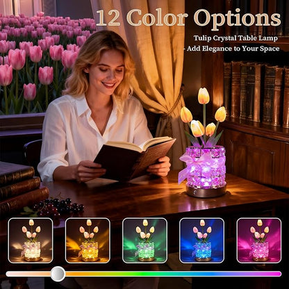 Magic Blooms for Every Moment USB Rechargeable Remote-Controlled Tulip Crystal Lamp, 12 Color Changing, 4 Flash Modes, Perfect for Home Decor, Gifts for Mom, Wife, Girlfriend, and Sister