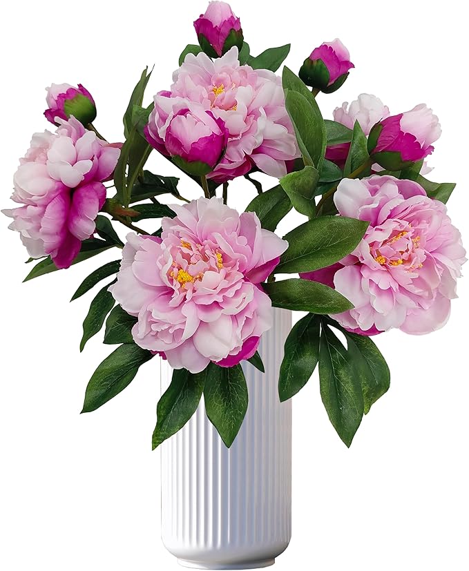 Purple Pink Peonies Artificial Flowers,5 Pcs Fake Silk Peonies with Stems Real Look,Peony Bush for Home Decor (5, Purple Pink)