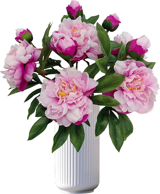Purple Pink Peonies Artificial Flowers,5 Pcs Fake Silk Peonies with Stems Real Look,Peony Bush for Home Decor (5, Purple Pink)