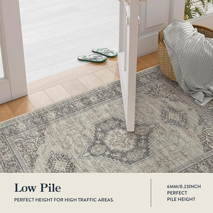 Lahome Oriental Hallway Runner Rug, 2.5x12 Washable Runners for Hallways Kitchen, Soft Distressed Non Shedding Long Carpet for Entryway ‎Laundry Room, Grey/Brown