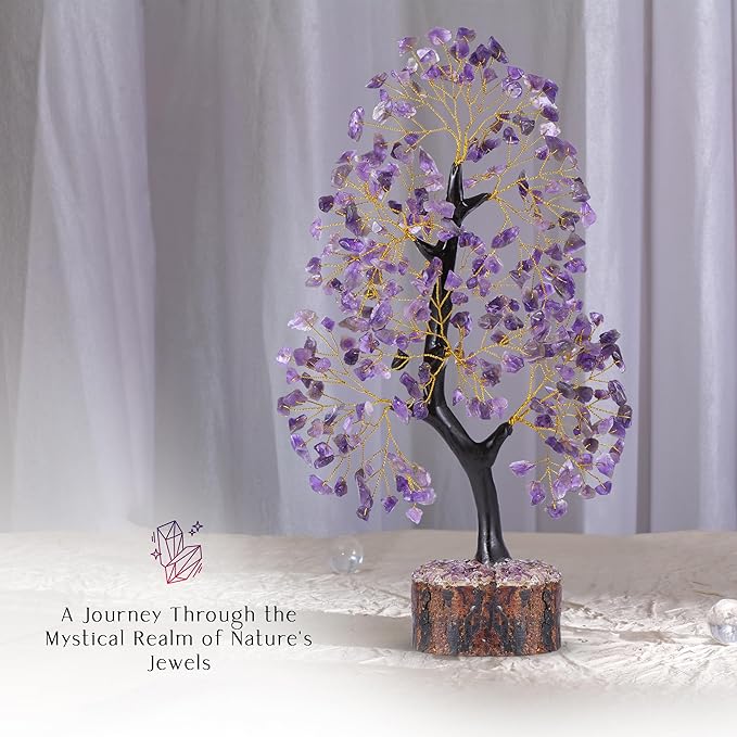 Amethyst Crystal Tree, Healing Crystals, Reiki Gemstone, Tree Life, Wood Base Office Desk Room Feng Shui Home Decor Spiritual Energy Meditation Gift for Women Men, Purple Crystals and Stones Tree