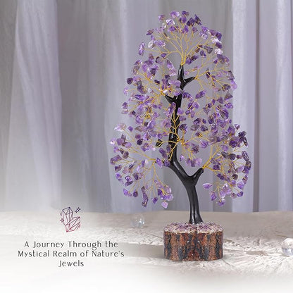 Amethyst Crystal Tree, Healing Crystals, Reiki Gemstone, Tree Life, Wood Base Office Desk Room Feng Shui Home Decor Spiritual Energy Meditation Gift for Women Men, Purple Crystals and Stones Tree