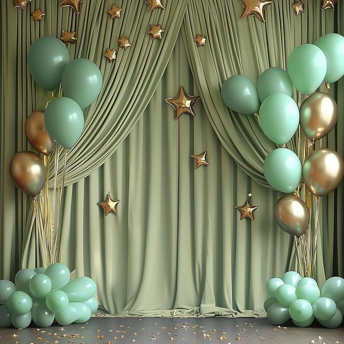 10x7ft Wrinkle Free Sage Green Backdrop Curtain for Parties Soft Fabric Drapes Wedding Curtain Backdrop for Birthday Party Decorations Background for Photography 5x7ft, 2 Panels