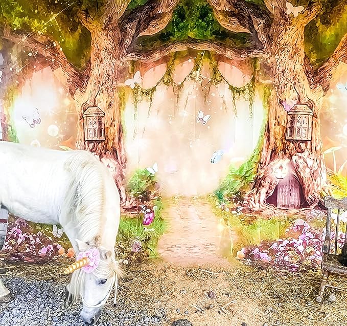 Leowefowa 10x8ft Vinyl 1st Birthday Backdrop Fairytale Forest Backdrop Enchanted Flower Baby Shower Photo Background for Party Newborn Baby Kids Photo Shoots Studio Props Photography Backdrops