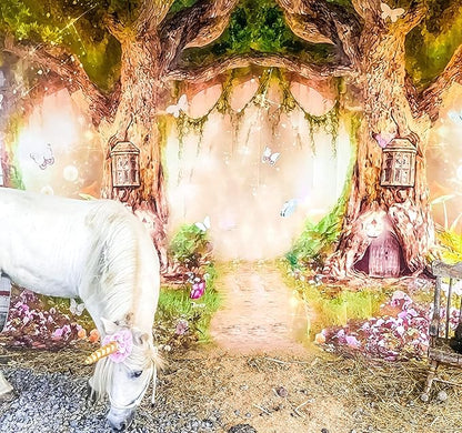 Leowefowa 8x6ft Jungle Forest Backdrops Fairytale Spring Enchanted Forest Dreamland Flowers Butterflies Photography Background for Baby Shower Kids Jungle Safari Birthday Party Photoshoot Studio Props