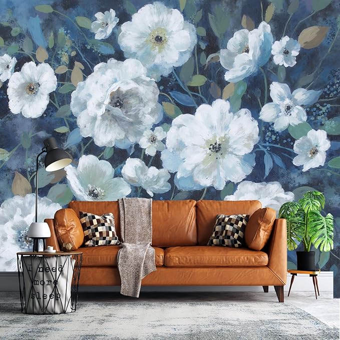 Wall Mural Peel and Stick Vintage Floral Mural- Thick Canvas Waterproof Wallpaper Art for Living Room Bedroom, Large Self-Adhesive Decor (Color-7, 197×120 inch)