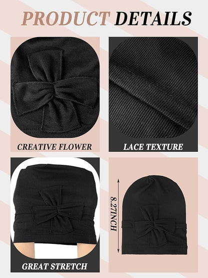 JenPen 6 Pcs Chemo Headwear for Women Stretchy Soft Turbans for Cancer Solid Beanie Flower Chemo Caps for Hair Loss