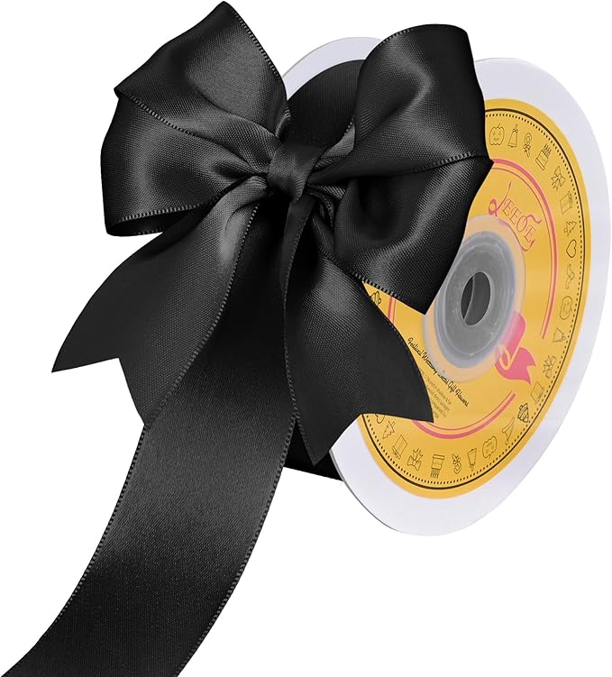 Double Face Black Satin Ribbon 1-1/2 inch X 25 Yards Polyester Black Ribbon for Gift Wrapping Very Suitable for Weddings Party Hair Bow Invitation Decorations and More